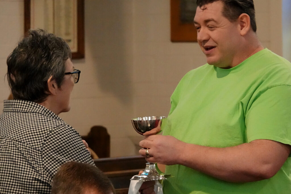 The chalice is shared at communion, pre-pandemic