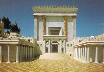 An imagining of the exterior of the second temple, in marble and gold.